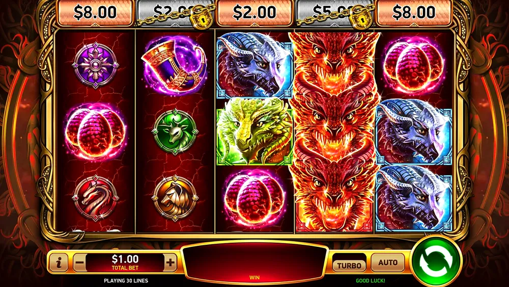Stacked dragon symbols on the Dragoness reels